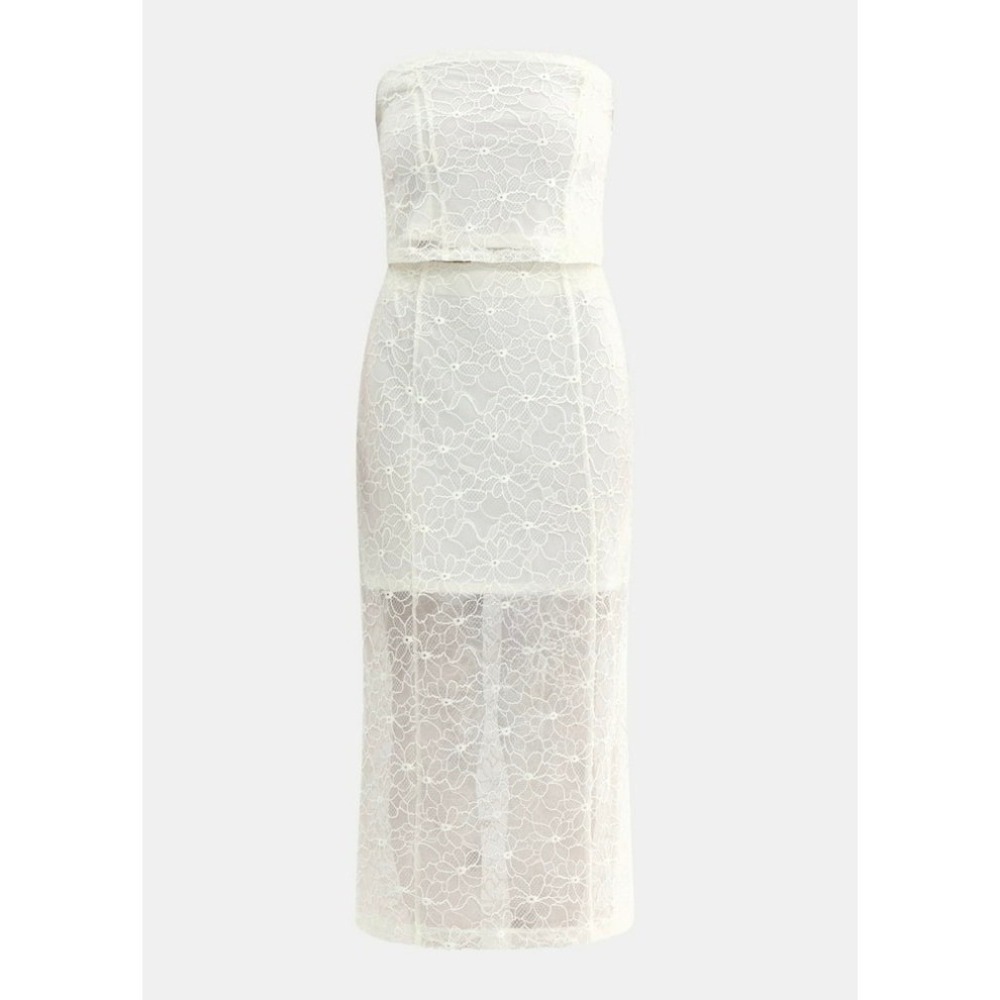 No Boundaries White Lace Tube Top Midi Skirt Set‎ Floral Crochet Two Piece Small